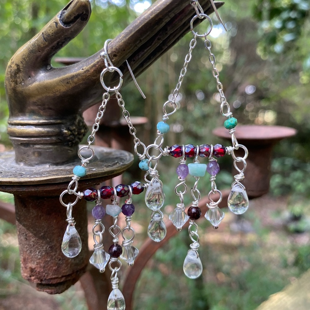Elegant Handmade Silver and Amethyst Chandelier Earrings